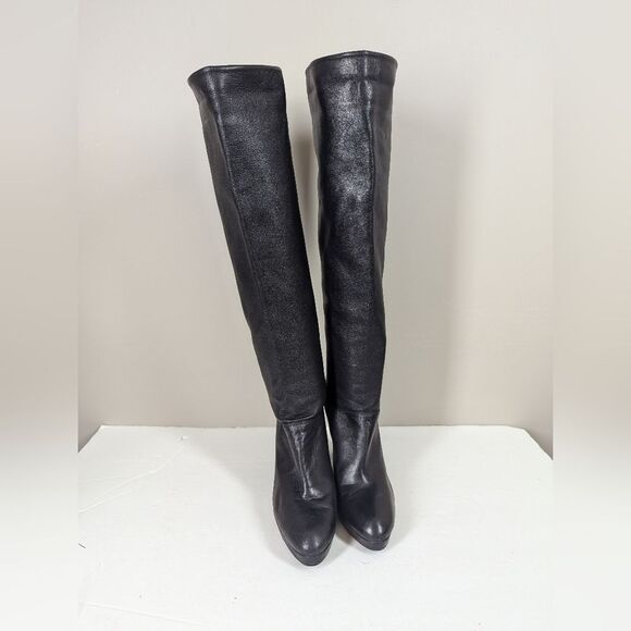 STUART weitzman Black Knee High Leather Boots Platform Heels Size 8 - Picture 3 of 12